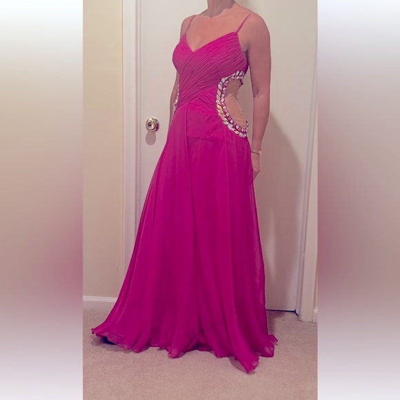 Designer boutique gown La Blanca fushia size 40 fits size 2/4 us worn once - Picture 3 of 11